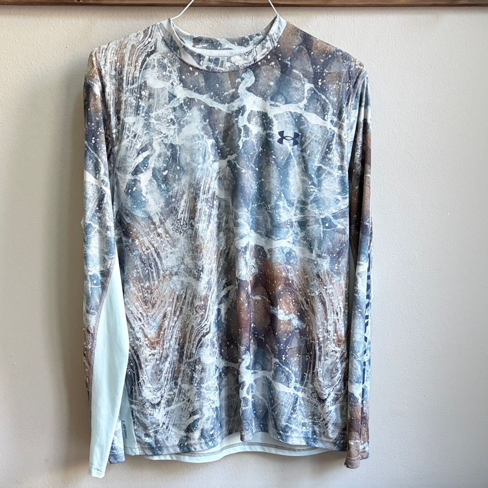 Under Armour Marble-Print Long Sleeve Tee in Brown, White, Gray